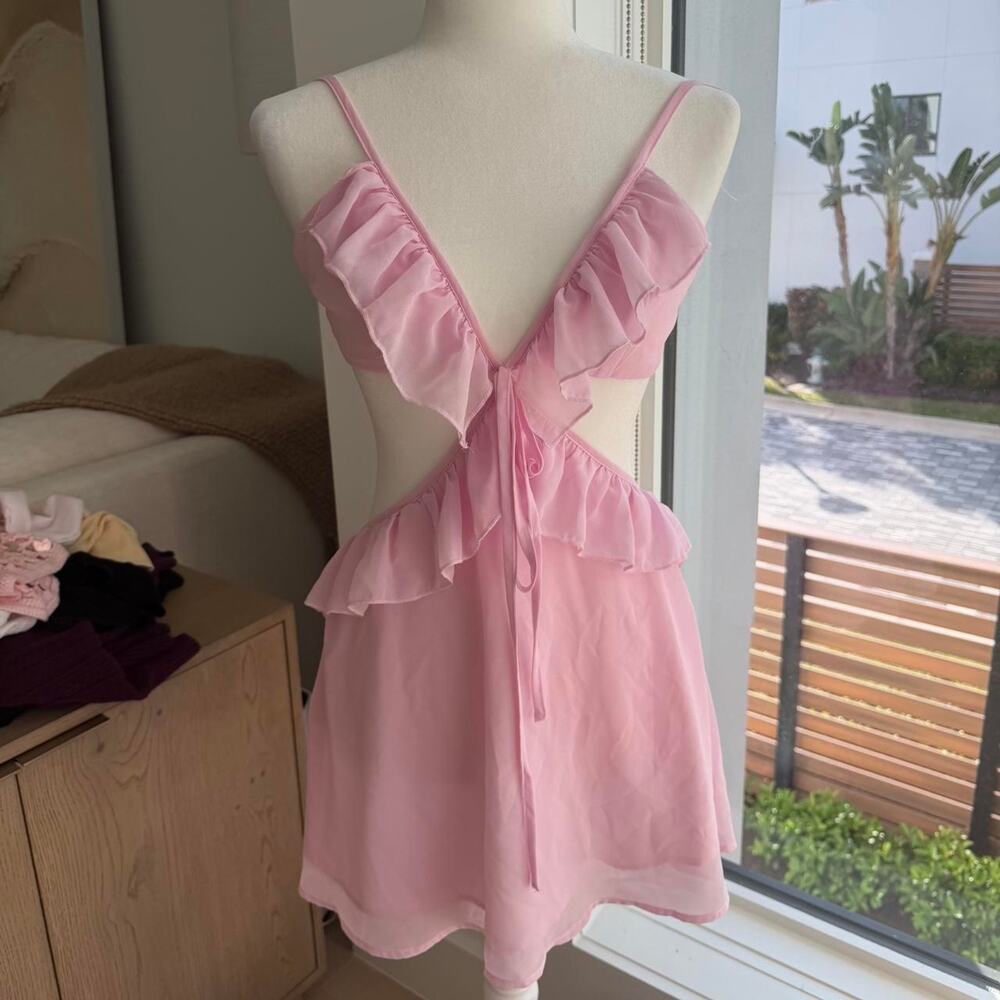 Pink Ruffle mini slip dress size M